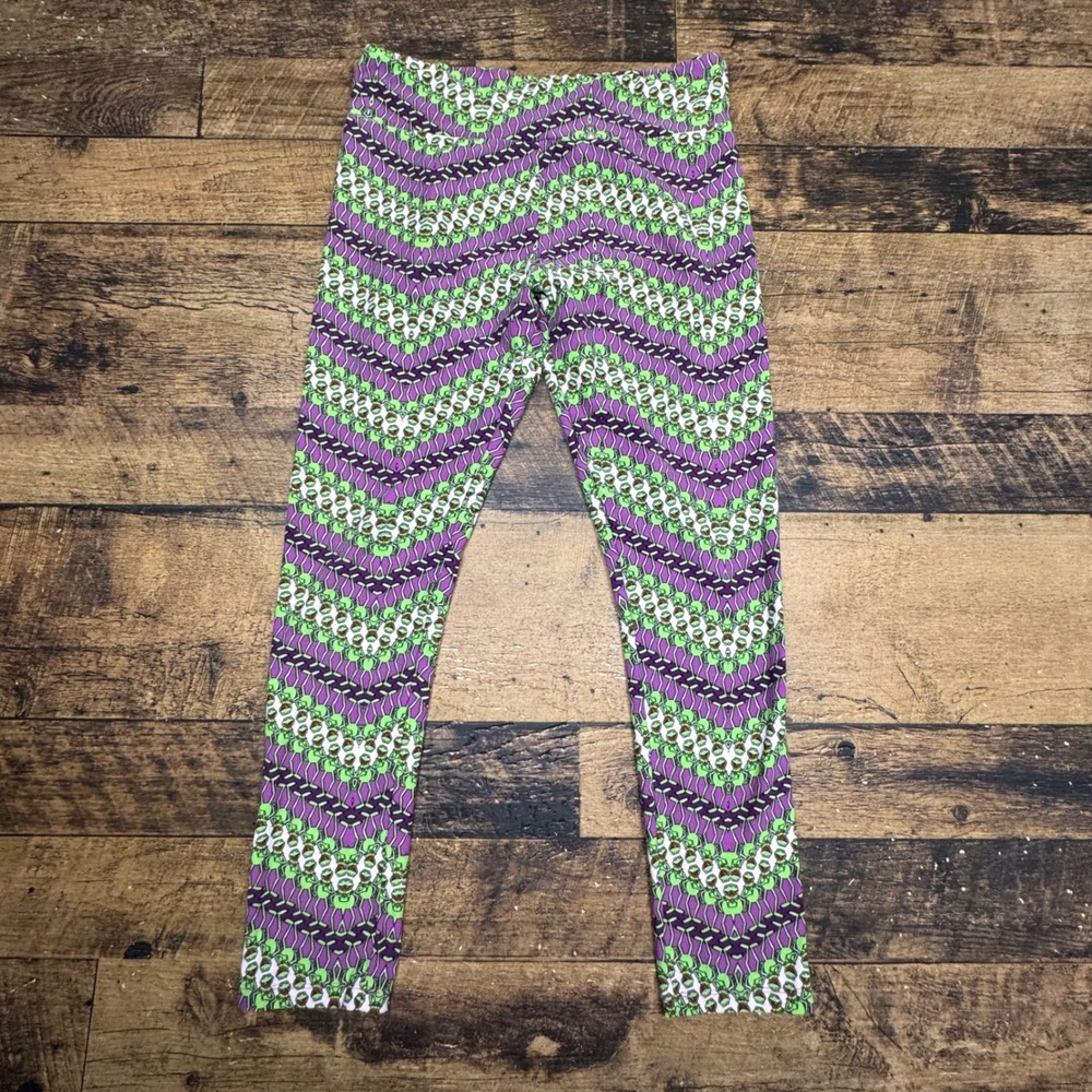 LuLaRoe Leggings Tall & Curvy Kermit the Frog Print‎ Purple Green